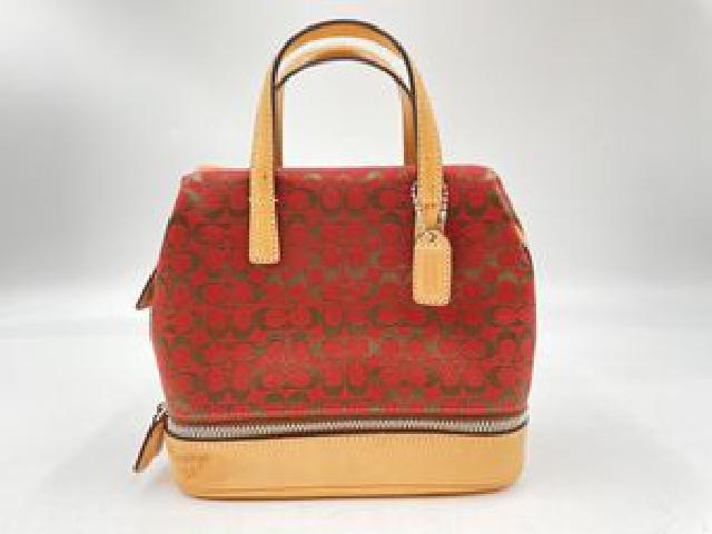 COACH バック シグネチャー ハンドバッグ 赤 レザー 赤×ブラウン コーチ ラグジ