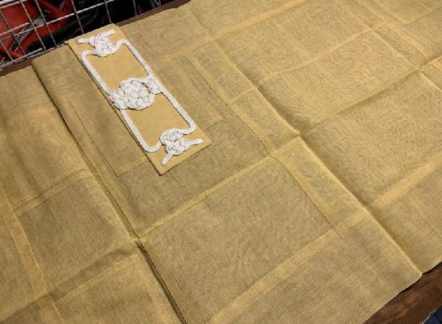 【薄黄色メッシュ五条12/7 ④】吉田法衣店 美品 日蓮宗【五条袈裟】正絹 木蘭 法要 葬儀 仏具 
