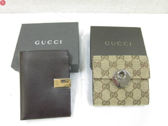 GUCCI 2つ折り財布 レザー / BEG 総柄 メンズ レディース 財布 2点 