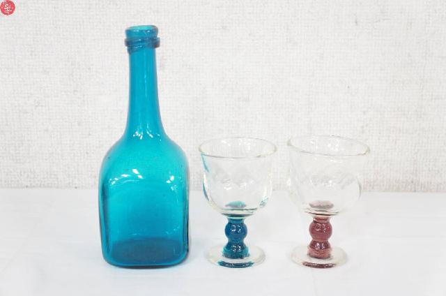 倉敷ガラス 小谷真三 気泡 ワイングラス 一輪挿し 花瓶 3点