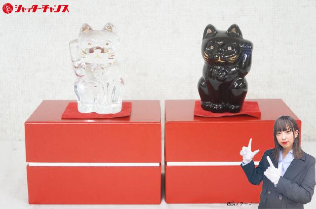 Baccarat バカラ 招き猫 クリア ミッドナイト 置物 2点セット 縁起物 箱付き