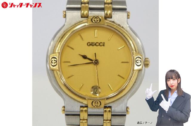 電池交換済 稼働品 GUCCI グッチ 9000M デイト ゴールド文字盤