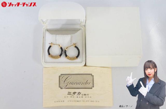 オニキス K18 ピアス 総重量:約2.5g アクセサリー 箱 保証書付き