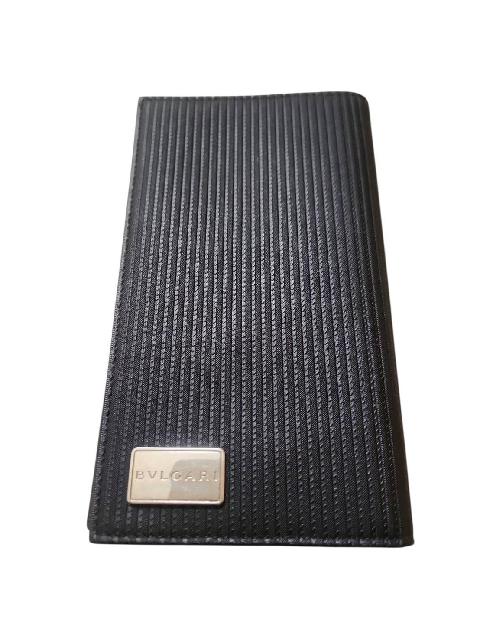 BVLGARI ブルガリブラック レザー 長財布　メンズ　メタルロゴ付き