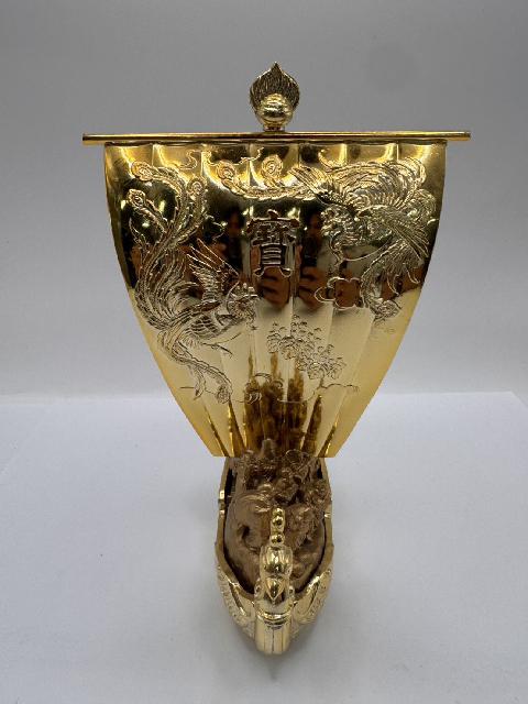 縁起物】金彩 龍鳳凰文様 帆立 宝船 七福神 置物 （ まとめて片付け