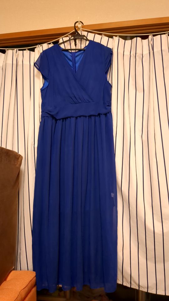 カシュクール シフォン Aライン ロングドレス ブルー 大きいサイズ トールサイズ