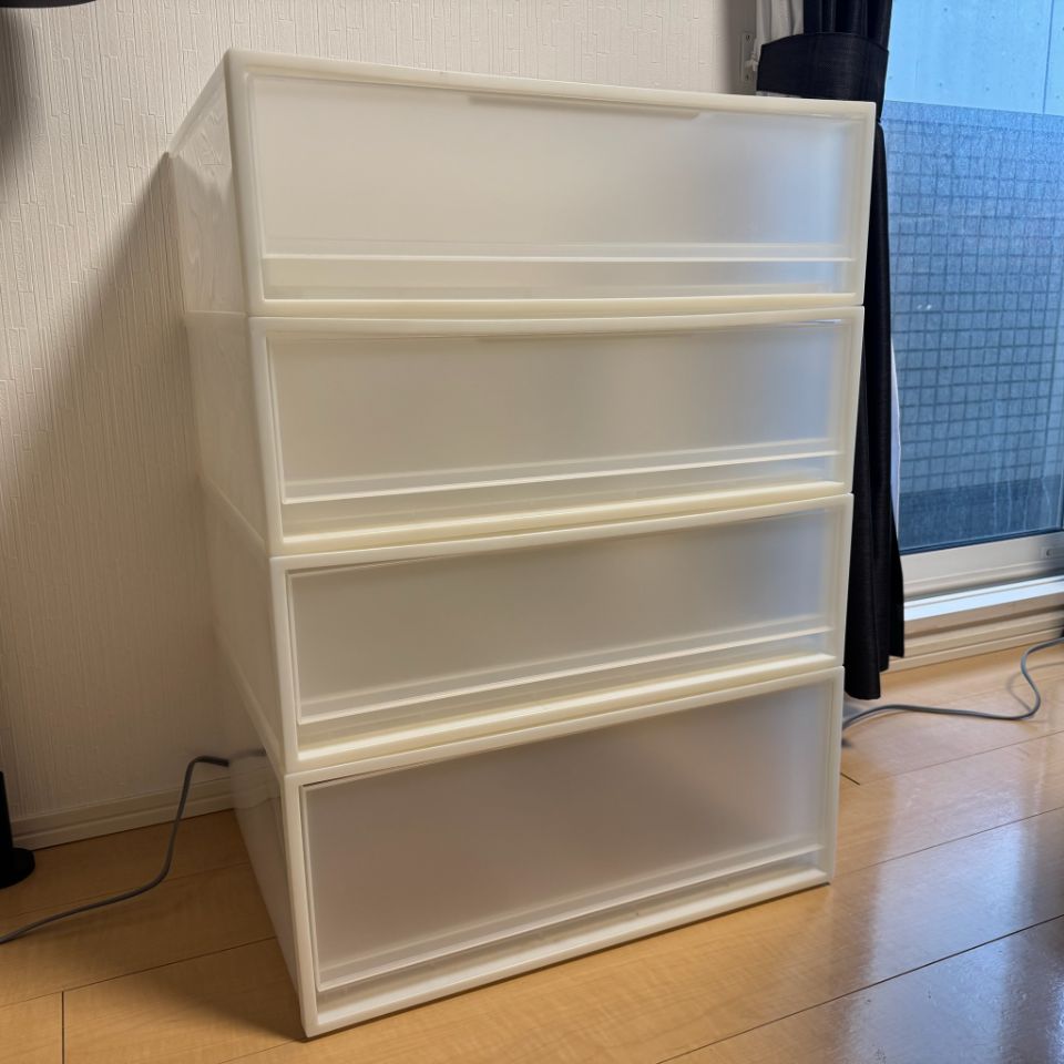 無印良品 ポリプロピレン 収納ケース ワイド 小x3、中x1